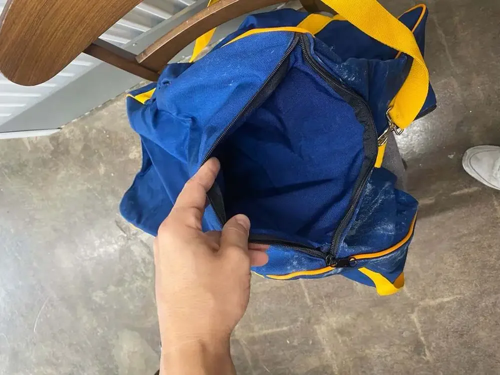 Vintage Blue and Yellow Canvas Duffel Gym Sports Bag Made in USA